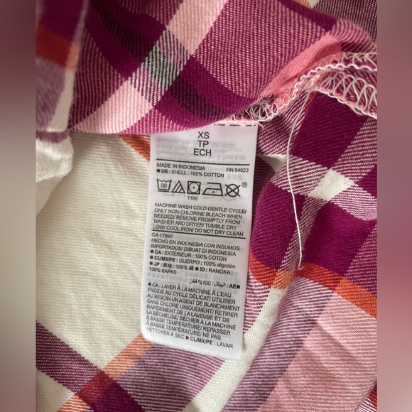 Old Navy XS Pink White Flannel Plaid Button Boyfriend Shirt - Picture 4 of 4